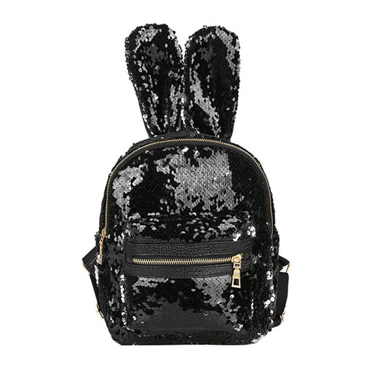 New Arrival Young Girl Trendy Style Cute Rabbit Ears Decoration Shiny Sequins Outdoor Backpack