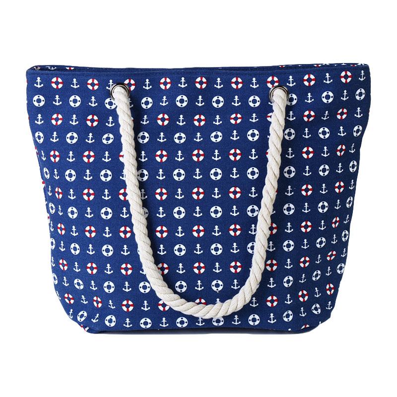 Sac à bandoulière simple en corde de chanvre, motif ancres de bateau et bouées de sauvetage, tendance et décontracté, pour les vacances à la plage