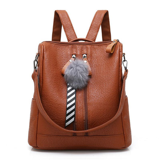 Fashion Large Capacity School Bag PU Leather Solid Color Backpack