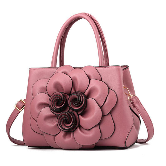 Women Solid Color PU Unique 3D Flower Design Single Strap Handle Bag