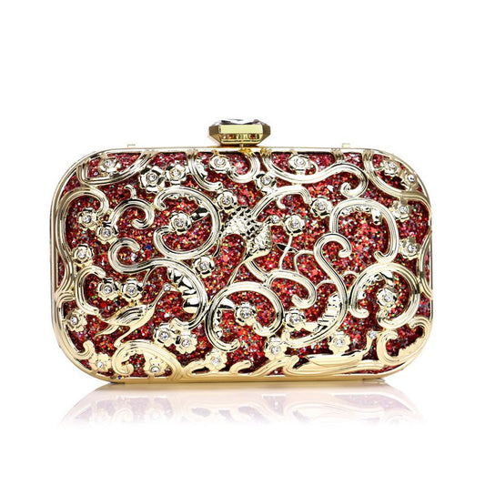 Hollow Out Metal Rhinestone Flower Pattern Evening Clutch Bags