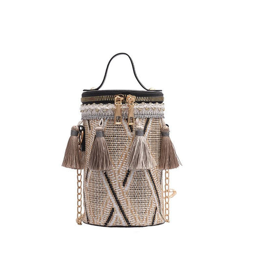 Retro Ethnic Style Zipper Tassels Decor Crossbody Bag