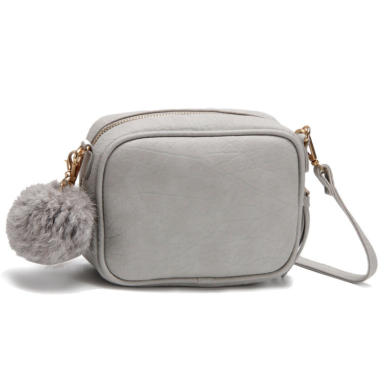 Fashion Women Pompon PU Zipper Crossbody Bag
