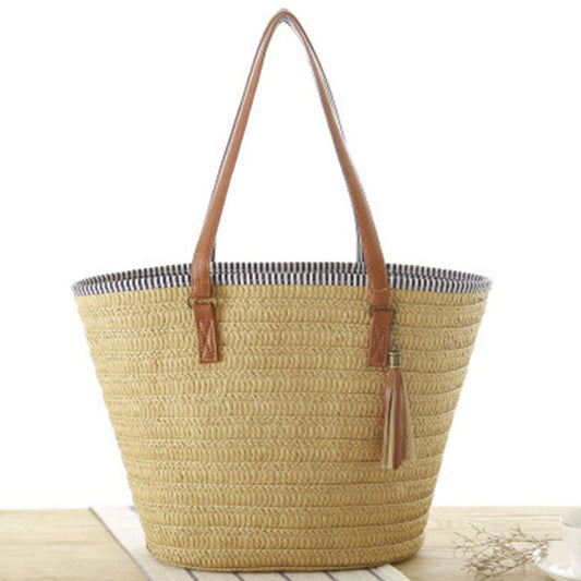 Sac fourre-tout tissé à pompon tendance pour femme