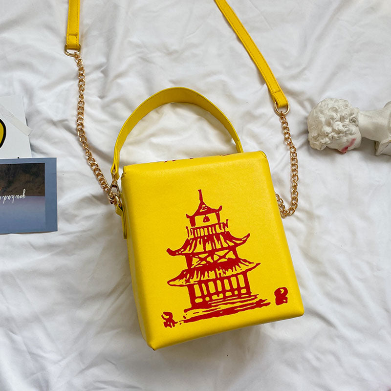 Women Unique Tower Print Crossbody Square Bag