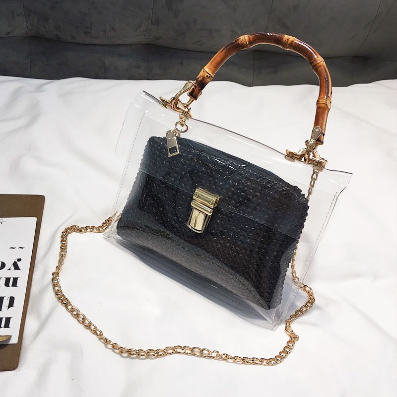Fashion Woven Clear PVC Chain Crossbody Bag