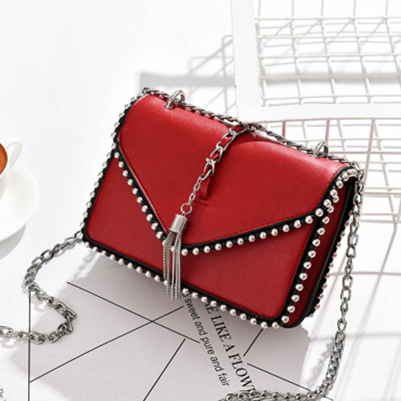 Women Fashion Metal Chain Rivet Design Crossbody Bag