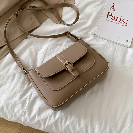 Women Vintage Solid Color Belted Leisure Crossbody Bag