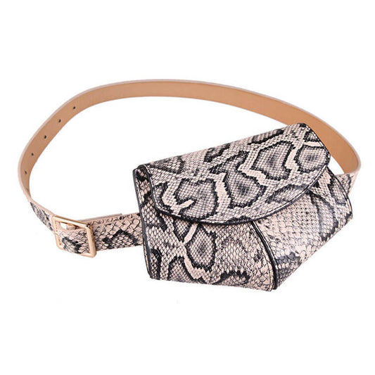 Women Fashion Snake Print PU Waist Bag