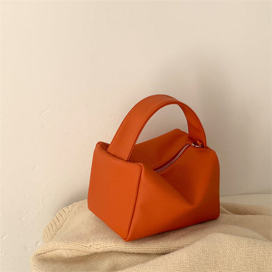 Women Unique Solid Color PU Handle Square Bag