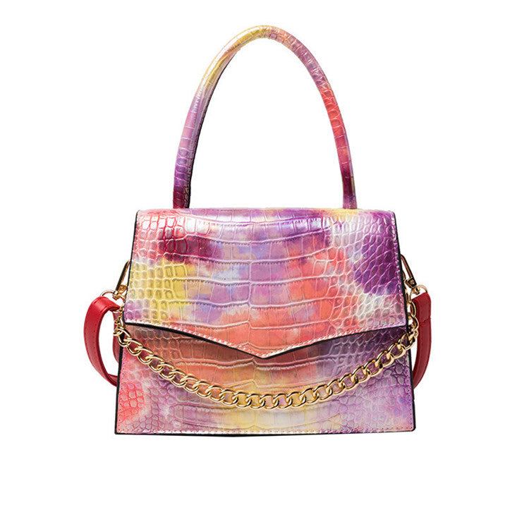 Women Casual Gradient Tie Dye Color Chain Decoration Square Crossbody Bag