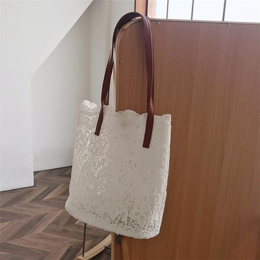 Sac seau grande capacité en dentelle de couleur unie pour femme