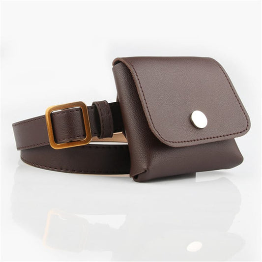 Women Retro Solid Color Center Bar Buckle Waist Bag