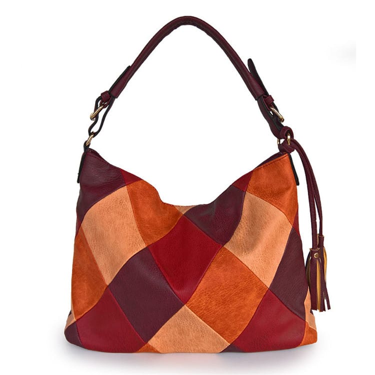 Sac à bandoulière grande capacité en patchwork de couleurs ethniques pour femme