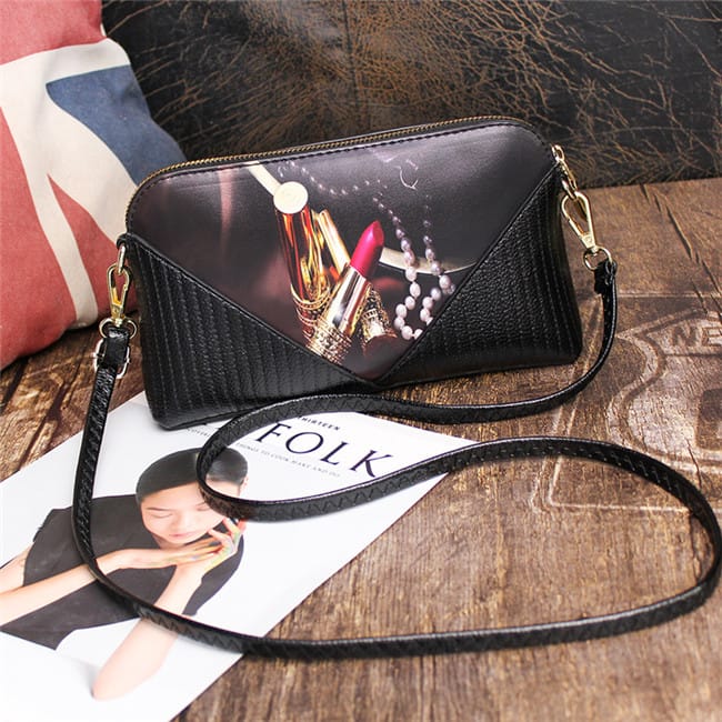 Women Fashion Color Blocking Printed Patchwork Zipper Square Crossbody Bag