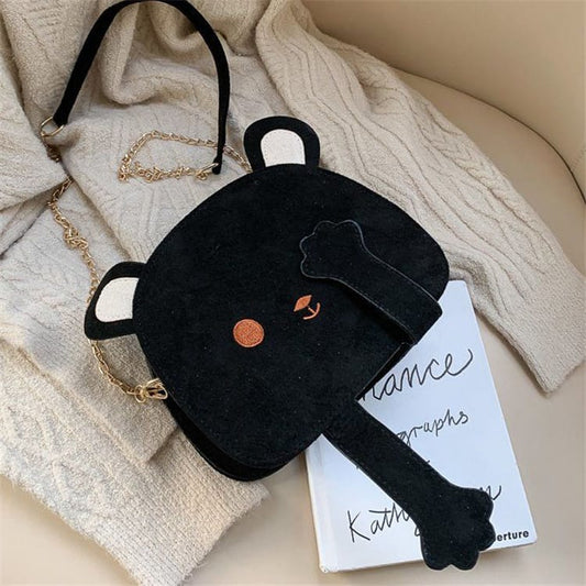 Sac bandoulière à chaîne pour femme avec motif ours de dessin animé et blocs de couleurs