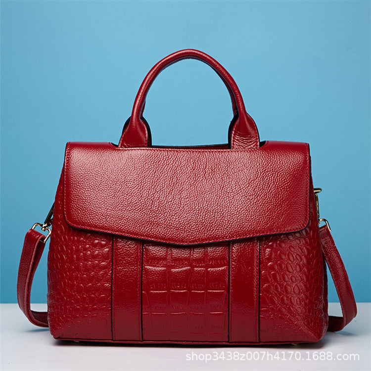 Sac fourre-tout à motif crocodile pour femme, couleur unie, grande capacité
