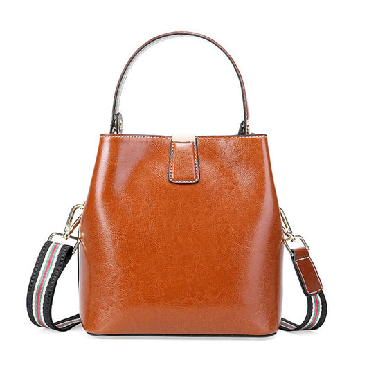 Sac seau simple en cuir ciré de couleur unie pour femme