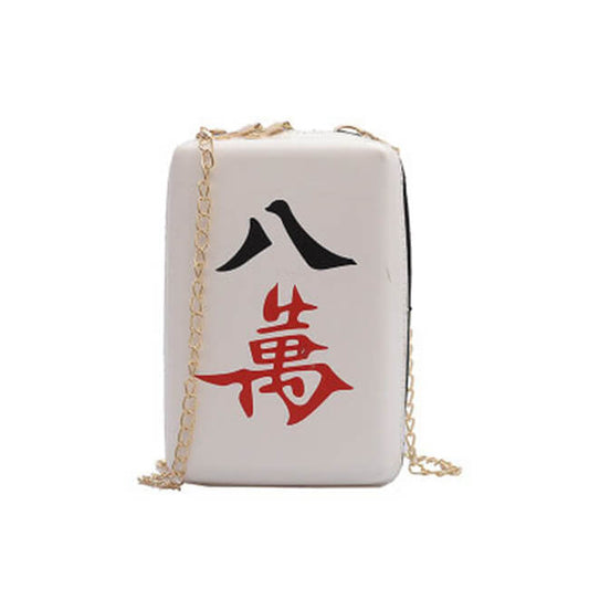 Women Fashion Mahjong Printed Square Shape Zipper Crossbody Bag