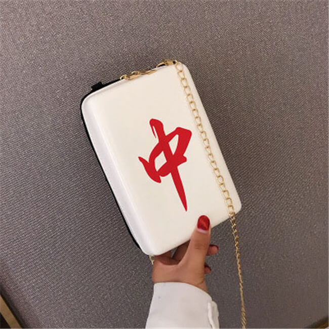 Women Fashion Mahjong Printed Square Shape Zipper Crossbody Bag
