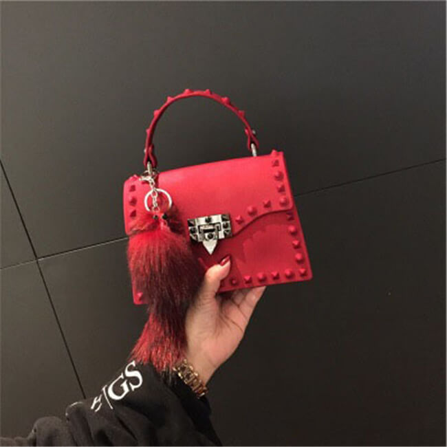 Women Fashion Metal Decorative Rivet Handle Square Bag