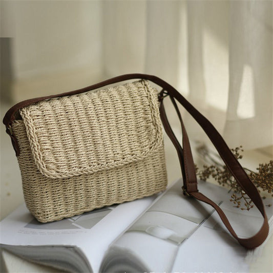 Women Retro Mini Woven Sandy Beach Crossbody Bag