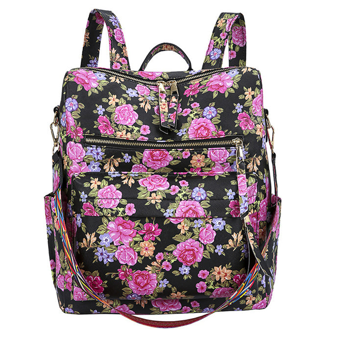 Women Fashion Leopard Printed Multi-Pocket Large Capacity Backpack