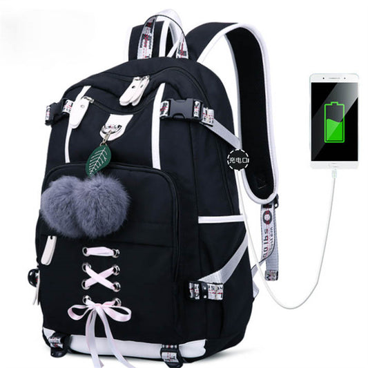Women Fashion Pompon Decorative Lace Up Backpack
