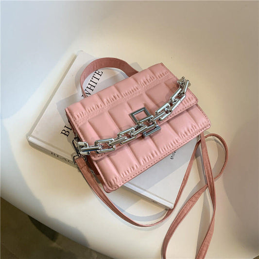 Women Fashion Metal Chain Square Crossbody Bag