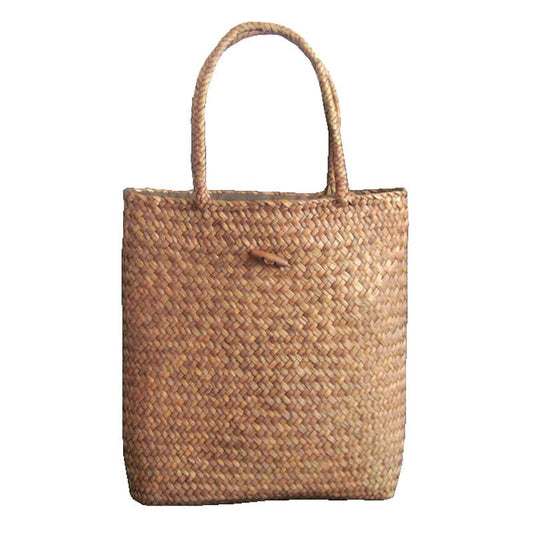 Women Vintage Style Solid Color Woven Handle Bag