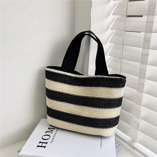 Women Fashion Stripe Printed Handle Bag