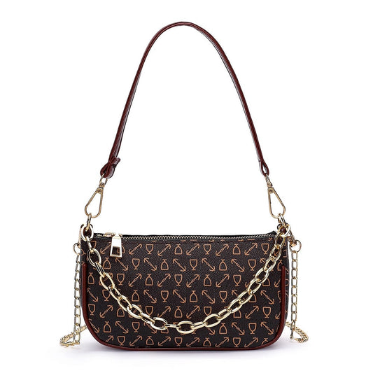 Women Vintage Style Geometric Printed Metal Chain Crossbody Bag