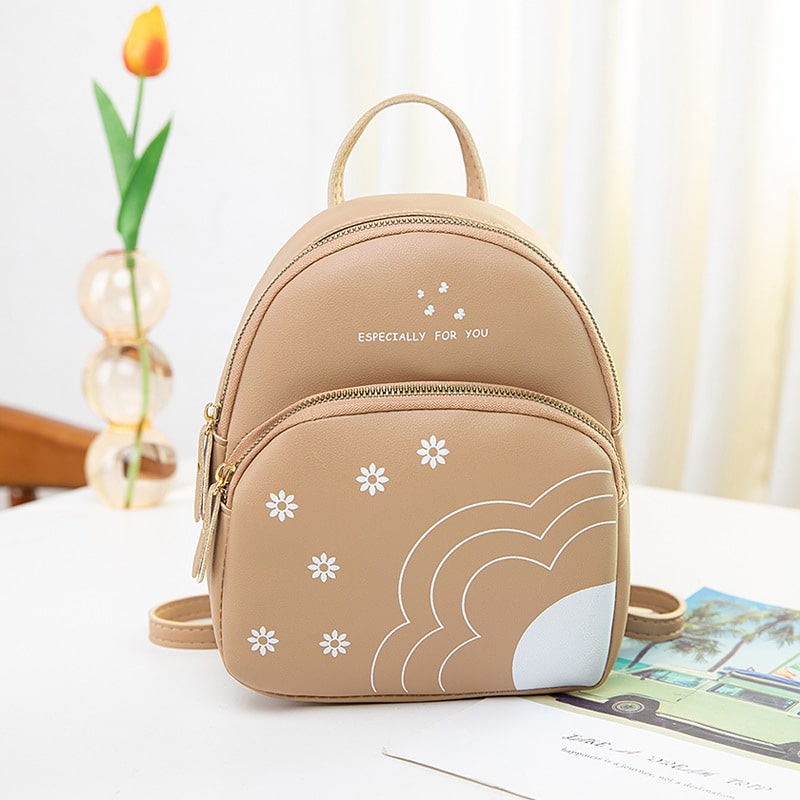 Women Fashion Color Blocking Flower Printed Mini Backpack