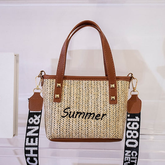 Women Fashion Woven Design Color Blocking Crossbody Bag