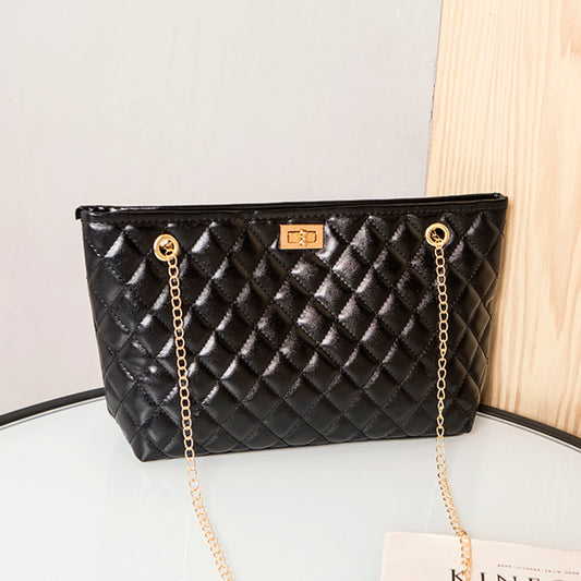 Sac à bandoulière brodé en fil losange avec chaîne en métal pour femme