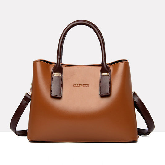 Women Simple Classic Color Blocking Lage Capacity Shoulder Tote Handle Bag