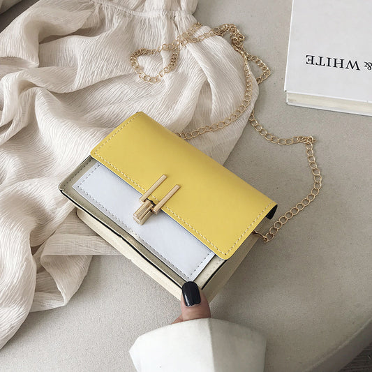 Women Color Blocking Metal Chain Square Crossbody Bag