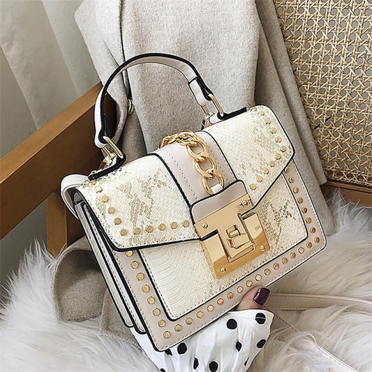 Women Vintage Snake Pattern Crossbody Handle Messenger Bag