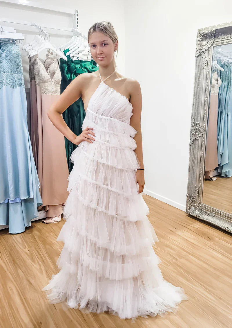 PM499,New Arrive Halter Pleated Tulle Long Prom Evening Dresses