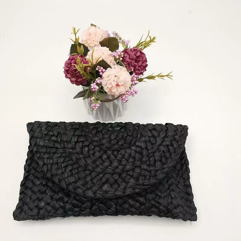 Women Pastoral Woven Design Straw Purse Clutch Bag