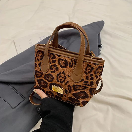 Women Fashion Casual Leopard Pendant Frosted Suede Shoulder Handbag