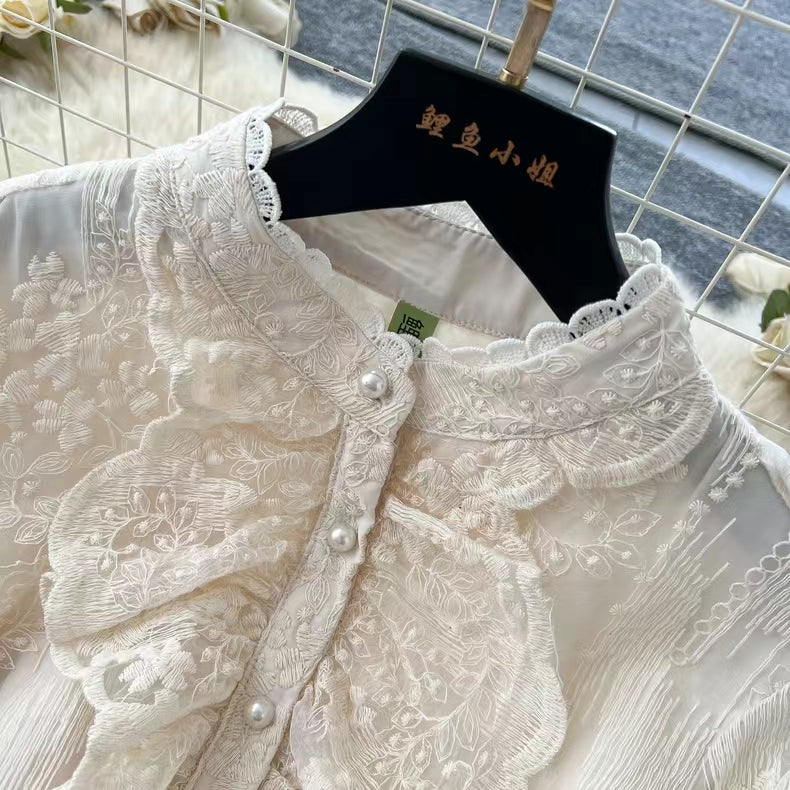 Vintage Elegant Crochet Embroidery Belt Design Single Breasted Flared Sleeve Long Dress TP2845