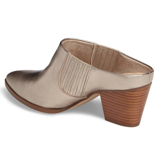 Women's Champagne Pointed Toe Vintage Block Heels Mules Shoes