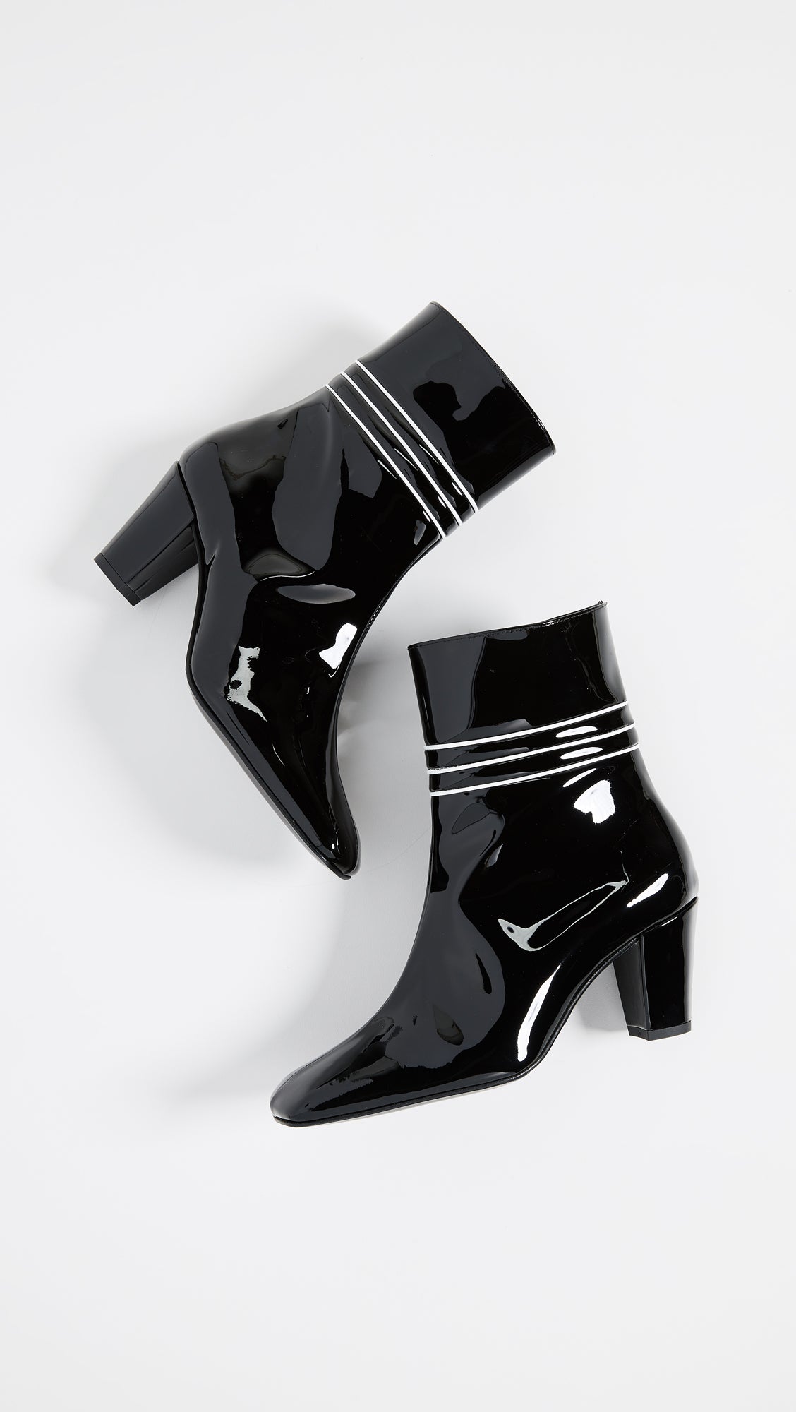 Black Patent Leather Square Toe Chunky Heels Zipper Ankle Boots