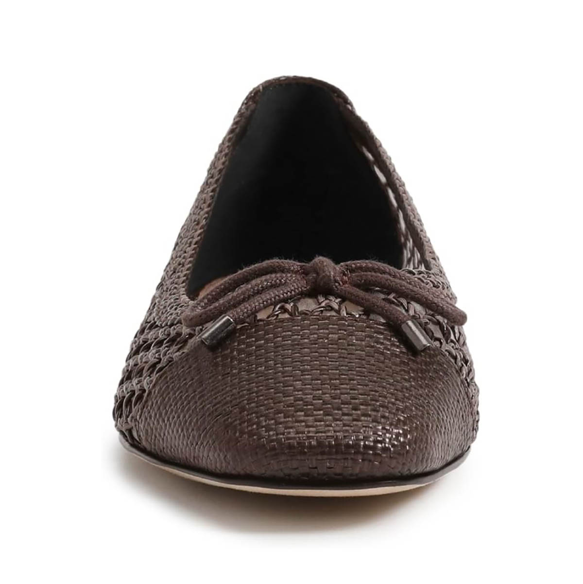 Dark Brown Woven Square Toe Bow Decor Cut-Out Flat Shoes for Women