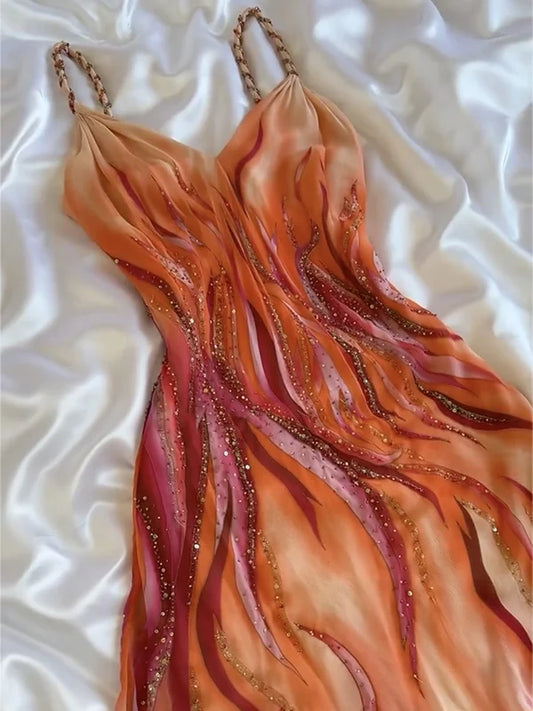 Vintage Shiny Beaded Prom Dress Sheath Spaghetti Strap Evening Dress Long Formal Dress TP4672