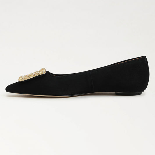 Delicate Gold Buckle Decor Pointed Toe Women's Dress Flats in Black