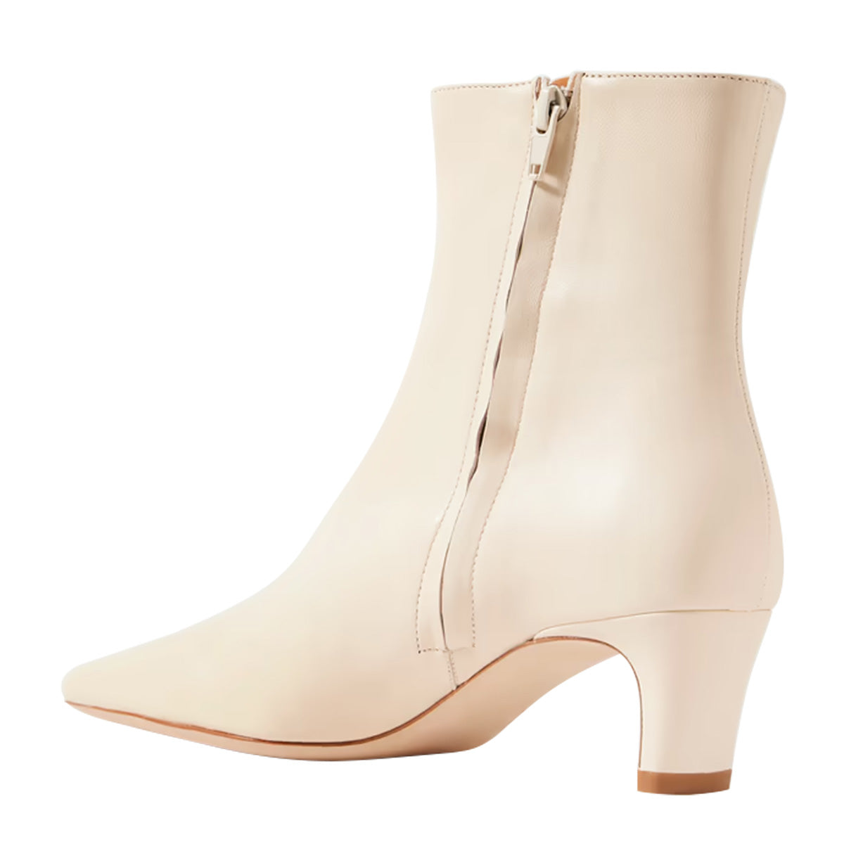 Vegan Leather Square Toe Block Heel Zipper Ankle Boots in Ivory