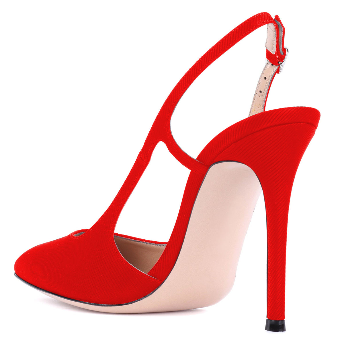 Women's Red Pointed Toe Heels Buckle Slingback Pumps