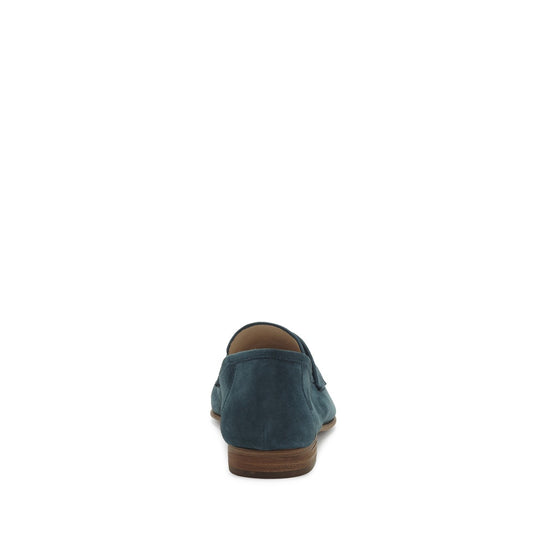 Navy Vegan Suede Round Toe Penny Loafers for Women